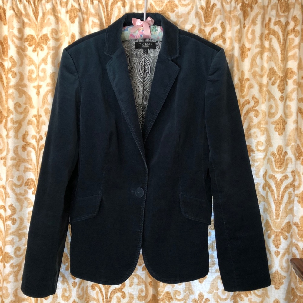 Talbots teal blue velvet blazer
